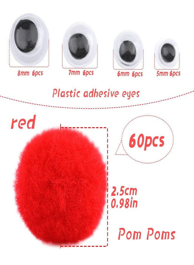 LOKUNN 1 Inch Pom Poms, Red Pom Poms for Arts and Craft, Soft and Fluffy Pom Pom Balls with Self-Adhesive Eyes, Pompoms for DIY Wedding Valentine's Day Party Decorations - Image 2