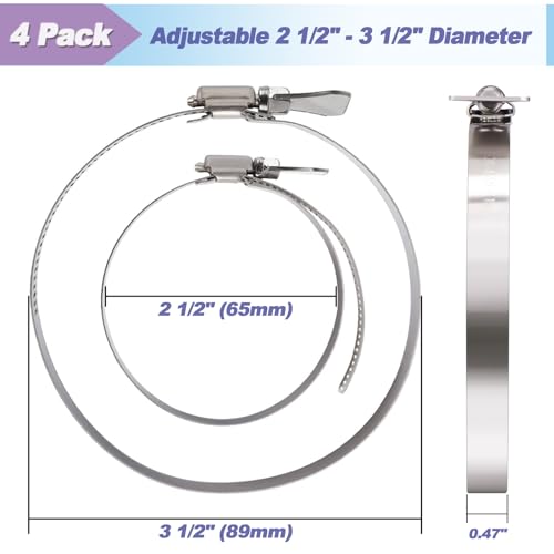 Suprom 4 Pack 3 inch Hose Clamp, Adjustable 2 1/2"-3 1/2" Diameter 304 Stainless Steel Easy turn thumb Screw Worm Gear Hose Clamps For Securing Hose, Dryer, Automotive and Mechanical Applications - Image 3