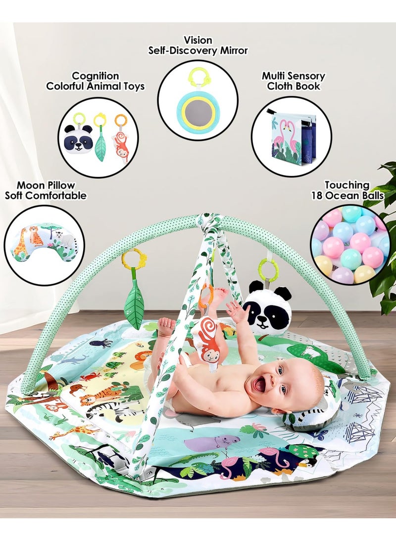 ASIV 4-in-1 Tummy Time Mat,Baby Activity Play Mat,Newborn Play Baby Mats for Floor with 6 Infant Learning Sensory Baby Toys, Toddler Motor Skill Development,Babies Ball Pit with 18 Ocean Balls  - Image 2