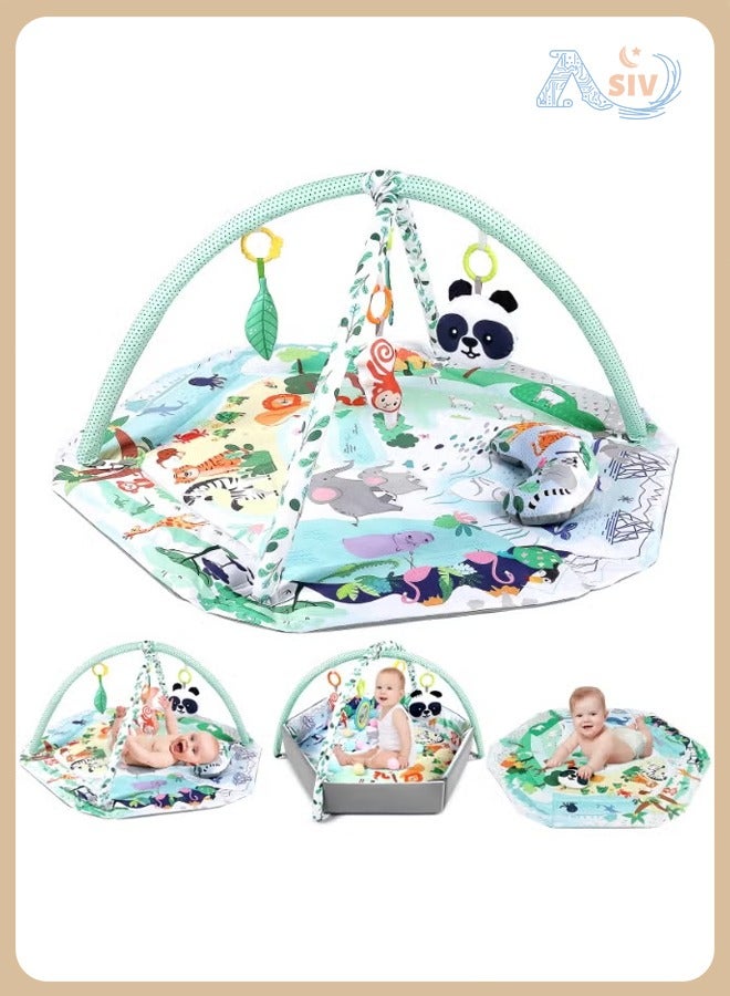 ASIV 4-in-1 Tummy Time Mat,Baby Activity Play Mat,Newborn Play Baby Mats for Floor with 6 Infant Learning Sensory Baby Toys, Toddler Motor Skill Development,Babies Ball Pit with 18 Ocean Balls  - Image 1