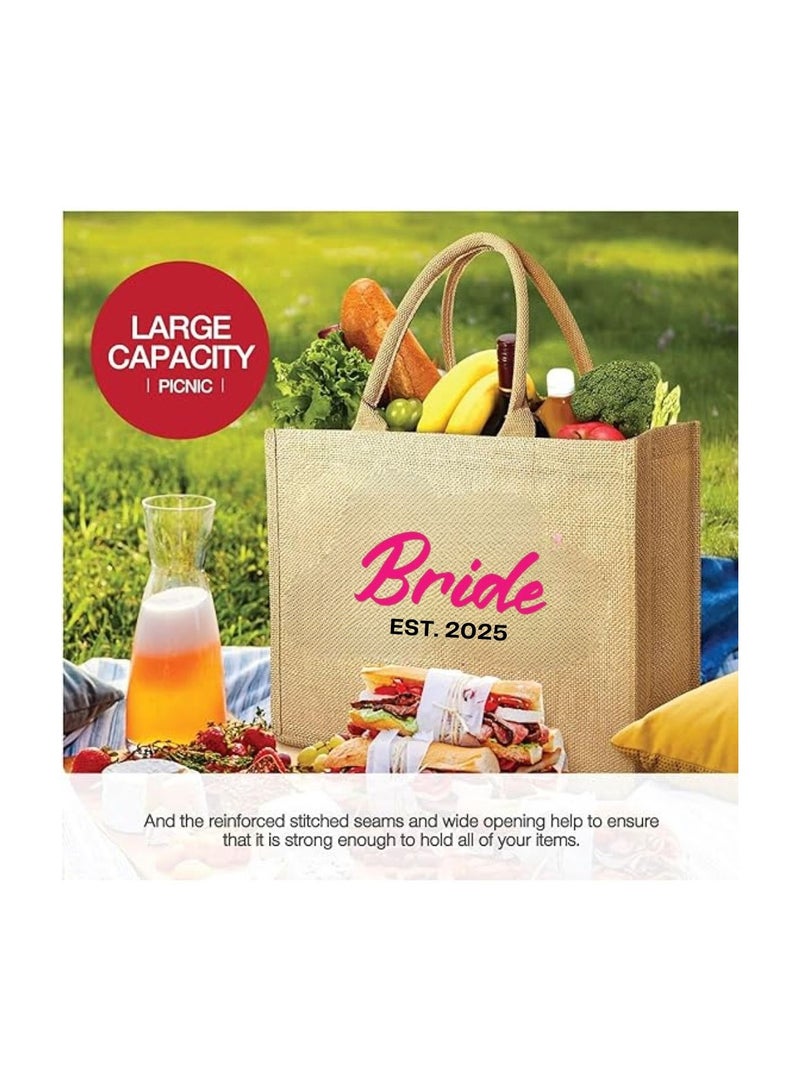 PRINTSHOP4ME Jute Tote Bag-Bride Est-Wedding Party Gift Bag For Bridesmaids And Guests-Wedding Party Favors - Image 4