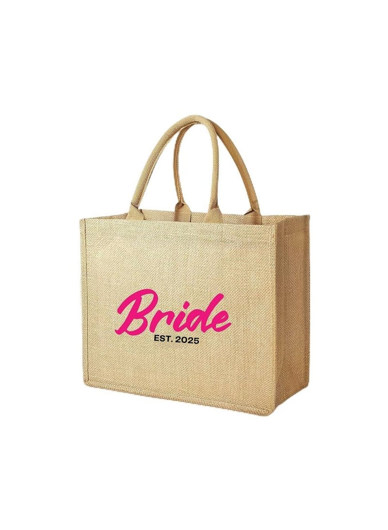 PRINTSHOP4ME Jute Tote Bag-Bride Est-Wedding Party Gift Bag For Bridesmaids And Guests-Wedding Party Favors - Image 1