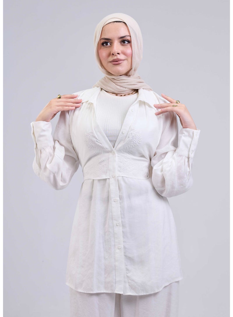 شيب ماستر سوت حريمي واسع بستايل مريح – قميص وبنطلون بلمسة شيك وعملية  - Image 1