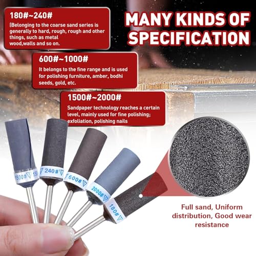 PONTASS 25Pcs Sanding Drums Sandpaper Sticks Set with 1/8"(3mm) Shank for Dremel Rotary Tool, 180/240/600/1000/1500/2000 Grits Different Meet More Needs for Metal Rust Removal/Jade Polishing/Stone Grinding - Image 4