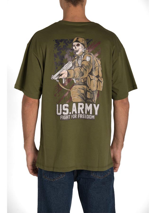 Marco Bergamo Olive T-Shirt With Wite Print  - Image 4