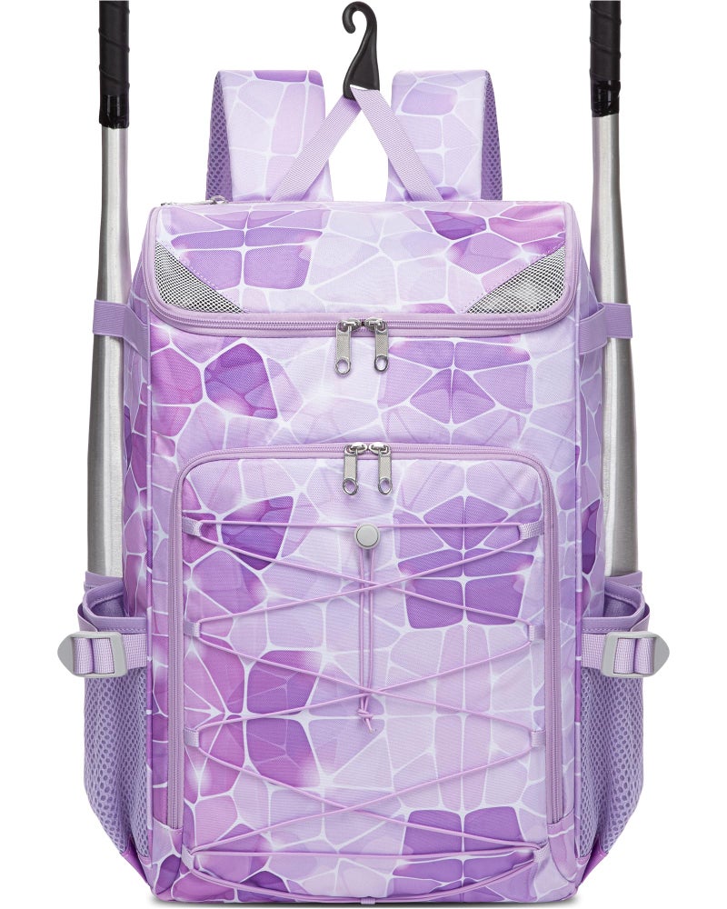FOKDUVB Baseball Softball Equipment Bag Backpack for Kids Boys Girls Ages 812 1012 1214 Large Youth Bat Bag with Ventilated Shoe Compartment Baseball Softball Stuff Supplies Light Purple Stone - Image 2