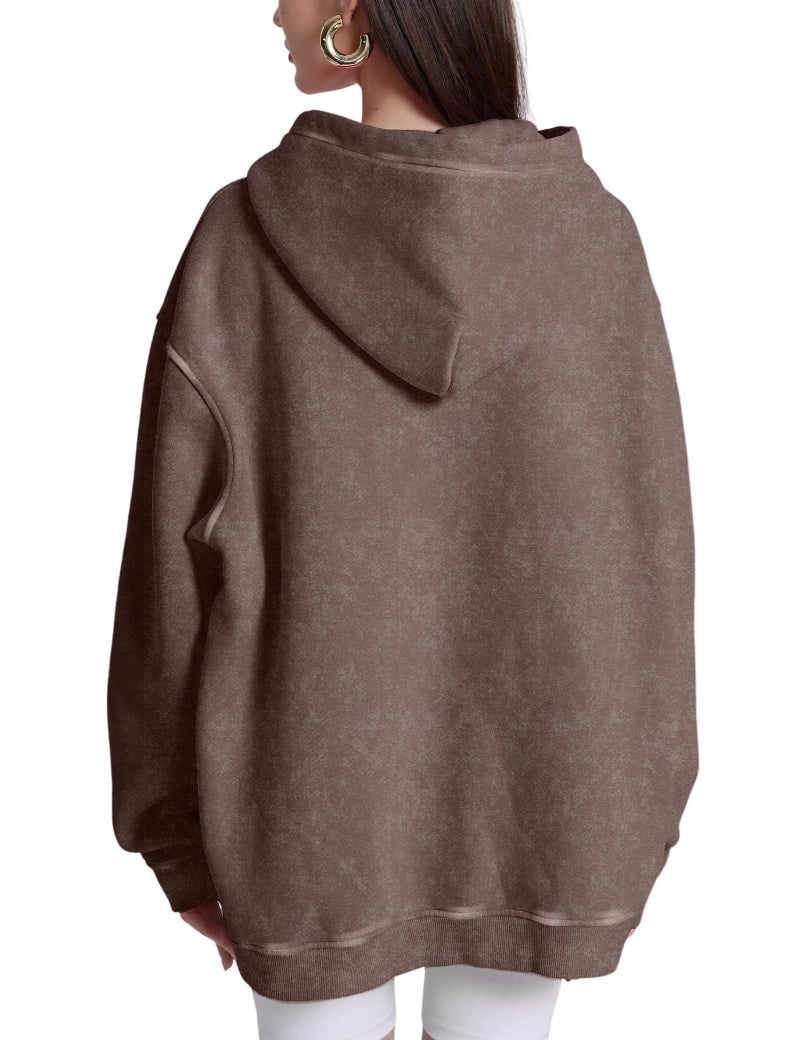 Dnzzs Acid Wash Hoodie for Womens Pullover Oversized Women's Fashion Brown Hoodies & Sweatshirts Vintage Sweatshirt Heavyweight - Image 3