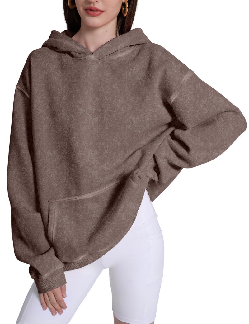Dnzzs Acid Wash Hoodie for Womens Pullover Oversized Women's Fashion Brown Hoodies & Sweatshirts Vintage Sweatshirt Heavyweight - Image 2