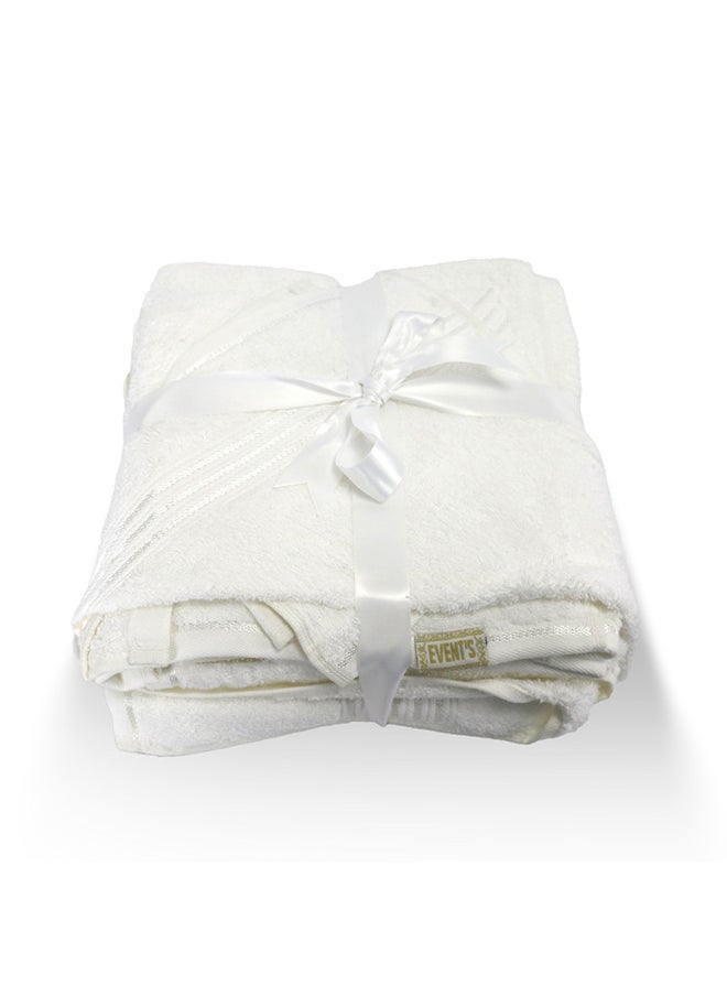 White Rose 6 Pcs Events Dyed Towel Set 550 GSM 100% Cotton Terry Viscose Border 1xBath Towel 75x145cm 1xHand Towel 50x90cm 2xBaby Towel 30x50cm & 2xFace Towel 33x33cm White Color  - Image 1