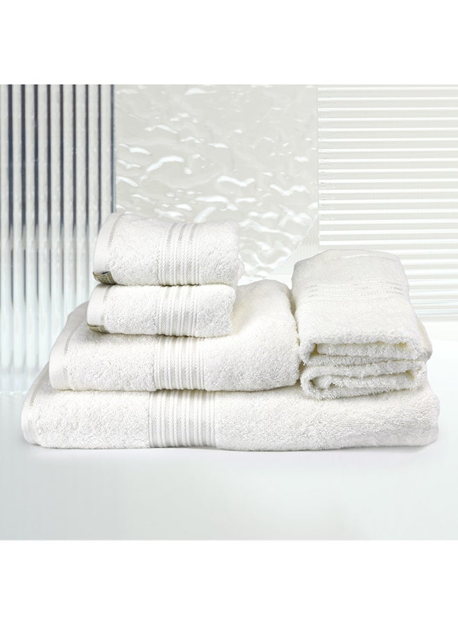 White Rose 6 Pcs Events Dyed Towel Set 550 GSM 100% Cotton Terry Viscose Border 1xBath Towel 75x145cm 1xHand Towel 50x90cm 2xBaby Towel 30x50cm & 2xFace Towel 33x33cm White Color  - Image 4