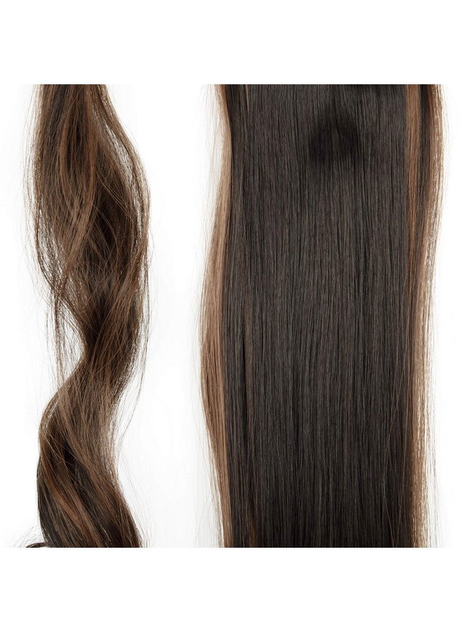 OMGREAT 24" Hair Extensions Ponytail Straight Drawstring Ponytail Hair Piece Wrap Around Long Hair Extensions For Women ( Dark Brown Mix Light Auburn ) - Image 5