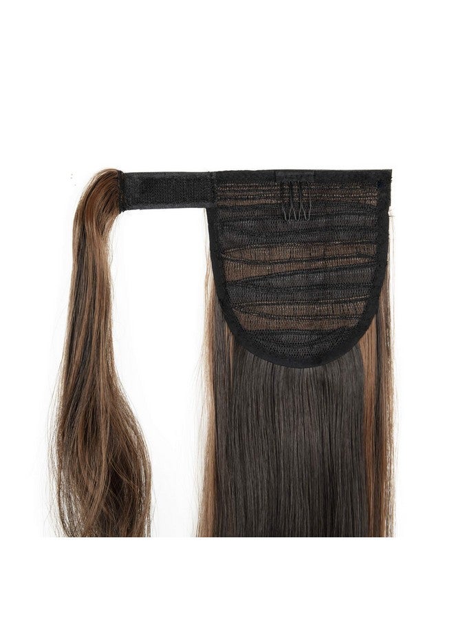 OMGREAT 24" Hair Extensions Ponytail Straight Drawstring Ponytail Hair Piece Wrap Around Long Hair Extensions For Women ( Dark Brown Mix Light Auburn ) - Image 4