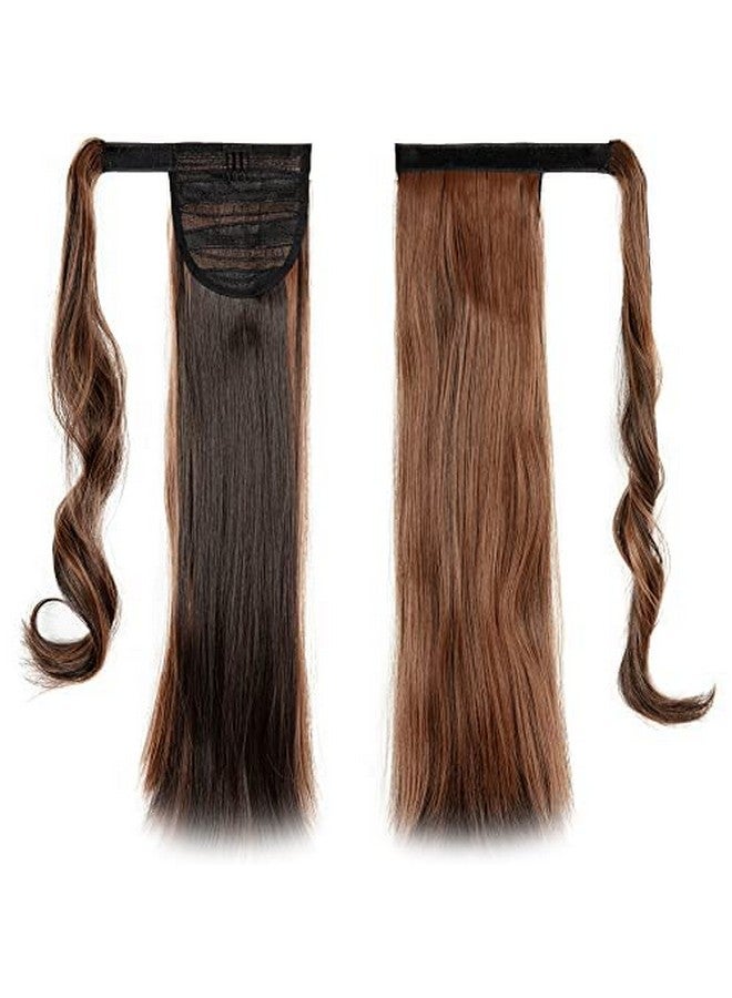 OMGREAT 24" Hair Extensions Ponytail Straight Drawstring Ponytail Hair Piece Wrap Around Long Hair Extensions For Women ( Dark Brown Mix Light Auburn ) - Image 3