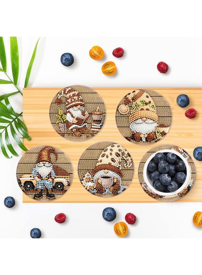 Clendo 8 Pcs 5D Diamond Art Coasters Kits with Holder, Gnome Coffee Diamond Painting Coasters Set for Adults, Small Mini Diamond Dots Kit for Beginners DIY Art Craft Home Decor - Image 3