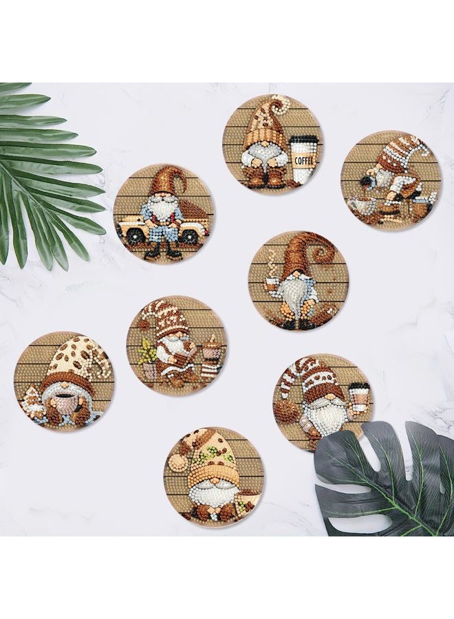 Clendo 8 Pcs 5D Diamond Art Coasters Kits with Holder, Gnome Coffee Diamond Painting Coasters Set for Adults, Small Mini Diamond Dots Kit for Beginners DIY Art Craft Home Decor - Image 4