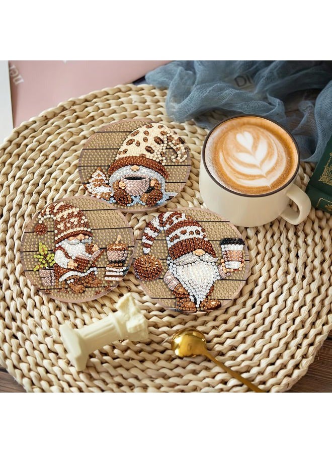 Clendo 8 Pcs 5D Diamond Art Coasters Kits with Holder, Gnome Coffee Diamond Painting Coasters Set for Adults, Small Mini Diamond Dots Kit for Beginners DIY Art Craft Home Decor - Image 5
