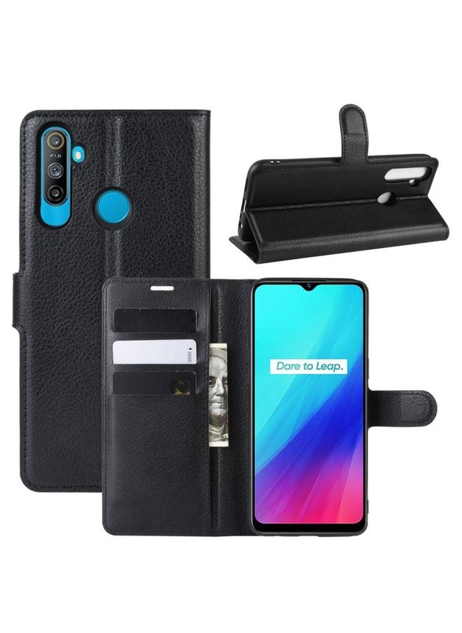 HuHa Case Cover For Realme C3 3 Cameras Litchi Texture Horizontal Flip Protective Case with Holder & Card Slots & Wallet Black 