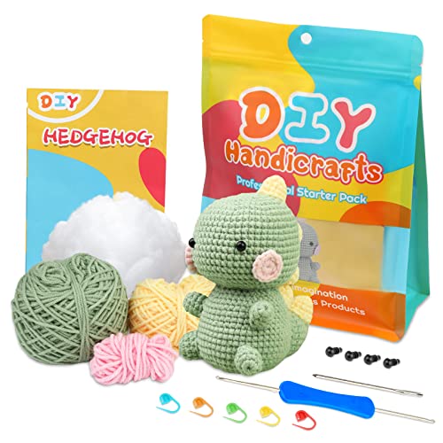 ZMAAGG Beginners Crochet Kit, Crochet Animal Kit, Knitting Kit with Yarn, Polyester Fiber, Crochet Hooks, Step-by-Step Instructions Video, Crochet Starter Kit for Beginner DIY Craft Art (Dinosaur) - Image 1