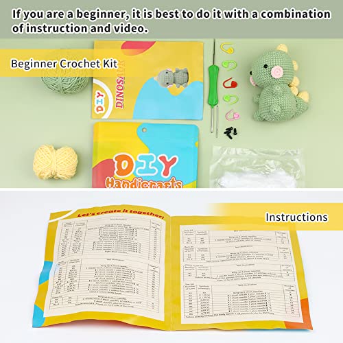 ZMAAGG Beginners Crochet Kit, Crochet Animal Kit, Knitting Kit with Yarn, Polyester Fiber, Crochet Hooks, Step-by-Step Instructions Video, Crochet Starter Kit for Beginner DIY Craft Art (Dinosaur) - Image 5
