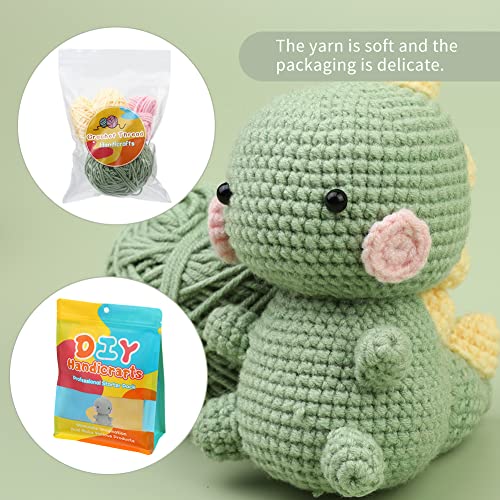ZMAAGG Beginners Crochet Kit, Crochet Animal Kit, Knitting Kit with Yarn, Polyester Fiber, Crochet Hooks, Step-by-Step Instructions Video, Crochet Starter Kit for Beginner DIY Craft Art (Dinosaur) - Image 3