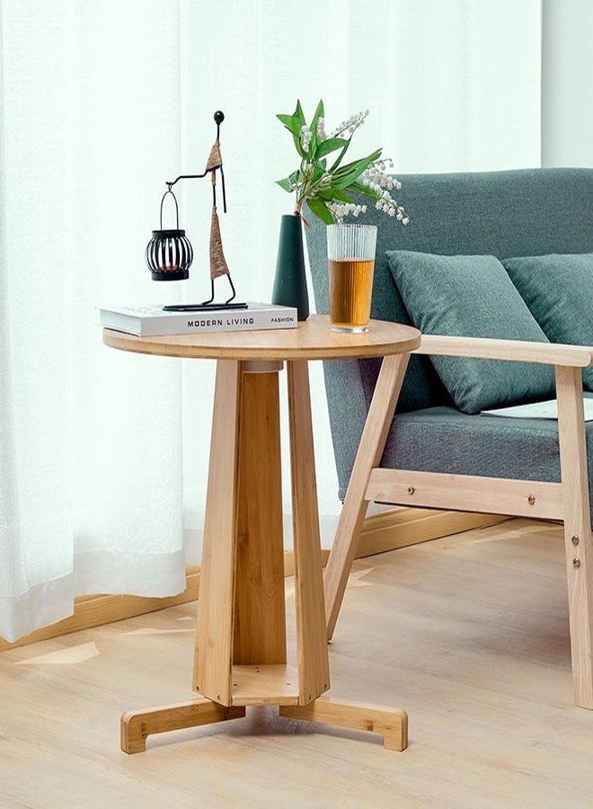C&C Home Multipurpose Modern Design Portable Bamboo Round Coffee Side Table 50 x 54 Centimeter  - Image 4