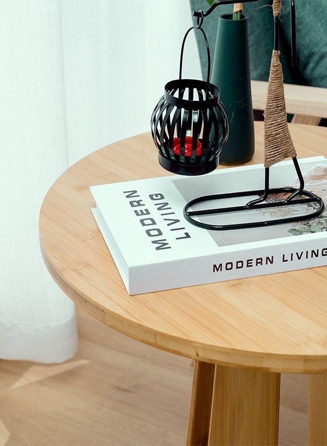 C&C Home Multipurpose Modern Design Portable Bamboo Round Coffee Side Table 50 x 54 Centimeter  - Image 3