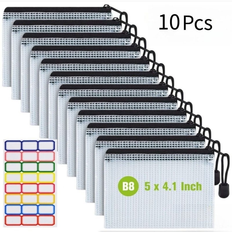 5 أكياس سحاب شبكية من نوع B8، بلاستيك PVC متين وشفاف مع ملصقات ملونة، مقاس 5 × 4.1 بوصة، مناسبة للوازم المكتبية والسفر والعملات والتخزين المنزلي، باللون الأسود. - Image 5