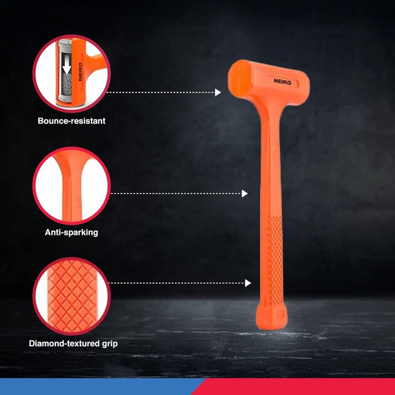 NEIKO 02849A 4 Lb Dead Blow Hammer, Neon Orange | Unibody Molded | Checkered Grip | Spark and Rebound Resistant - Image 4
