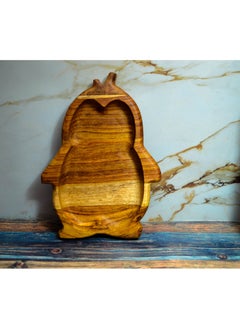 Children's food or snack dish in the form of a wooden penguin, handmade, 100% natural colors,