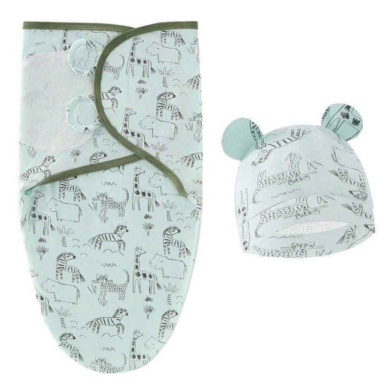 Bluejw Baby Swaddle Wrap with Hat Set - Soft Cotton Swaddle Blanket for Newborn Infant Sleep (Swaddlers) - Image 1