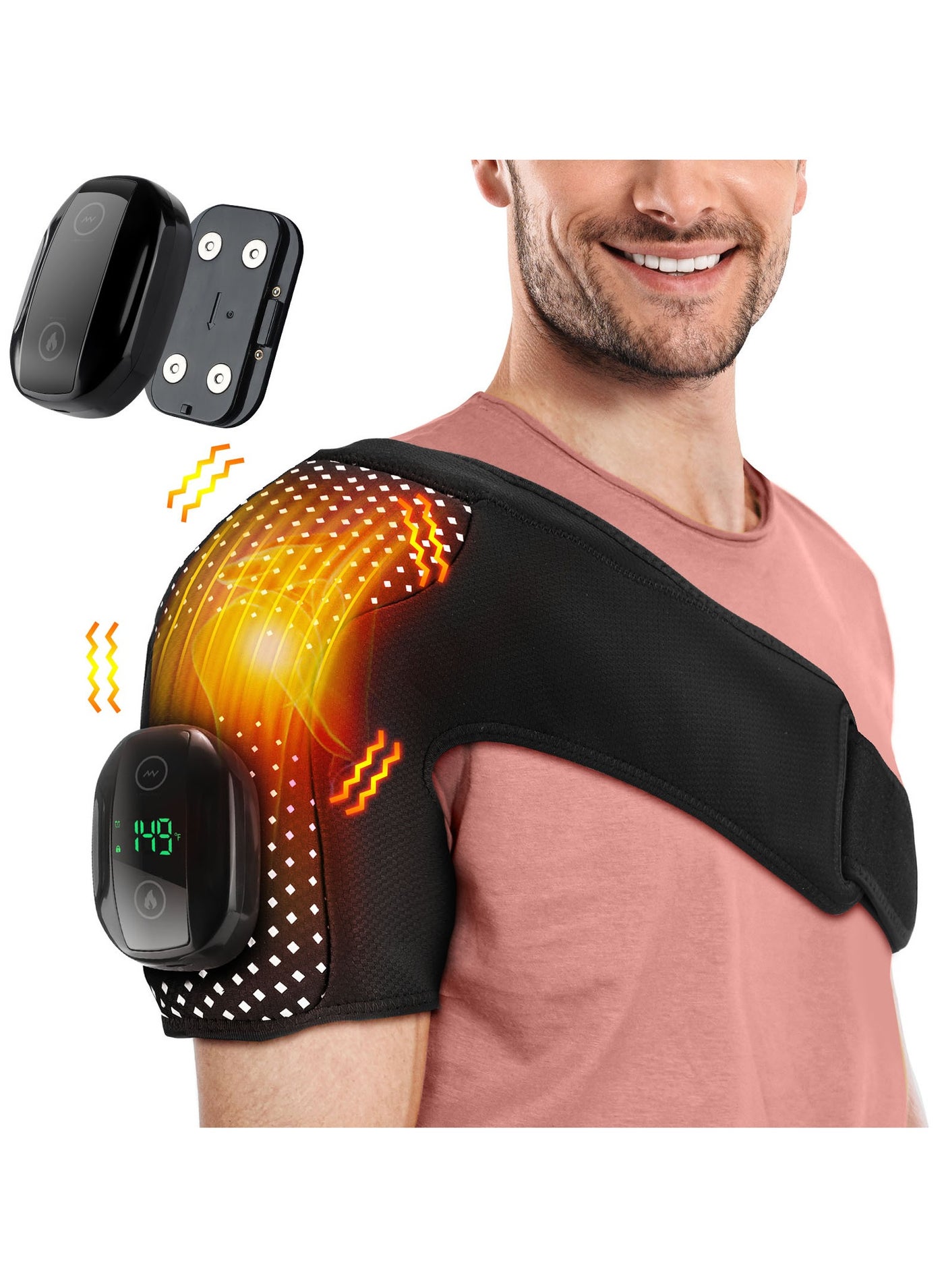 Intelligent Heating and Vibration Shoulder Massager Electric Shoulder Warmer Pack for Neck and Shoulder Pain Relief, Wireless Heating Pad for Arthritis, Joint Injuries, Wireless Shoulder Pad for Men and Women for Left or Right Shoulder