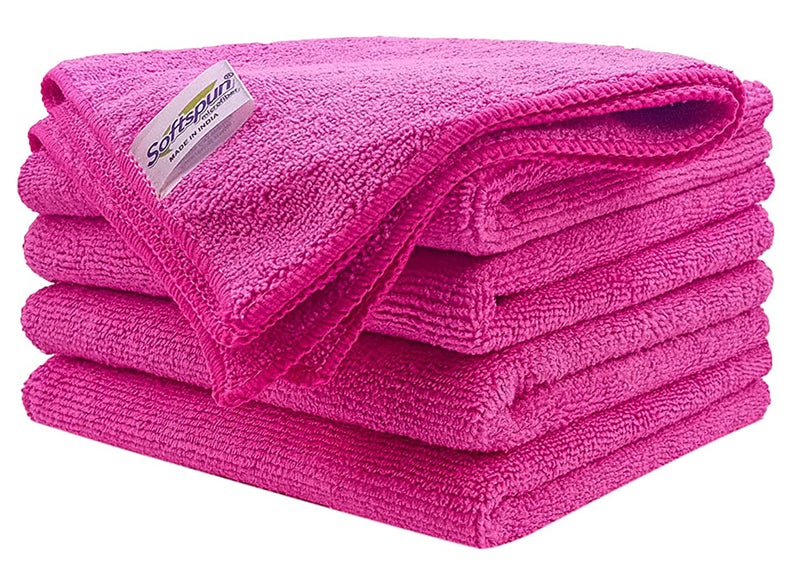 SOFTSPUN Microfiber Cleaning Cloths, 5pcs 40x60cms 340GSM Pink! Highly Absorbent, Lint and Streak Free, Large Multi -Purpose Wash Cloth for Kitchen, Car, Window, Stainless Steel, Silverware. - Image 1