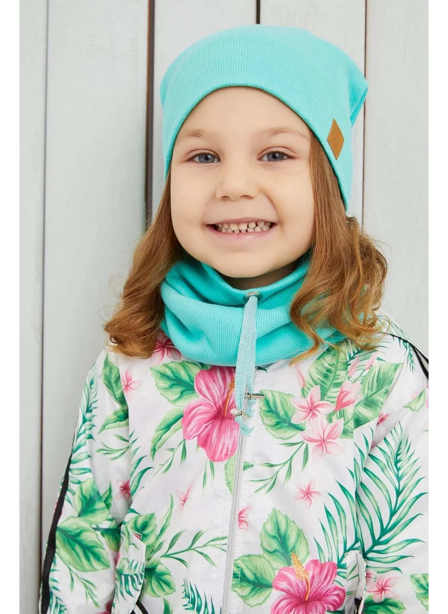 Babygiz Girl's Ocean Blue String Hat Beanie Neck Collar Set Cotton Camisole