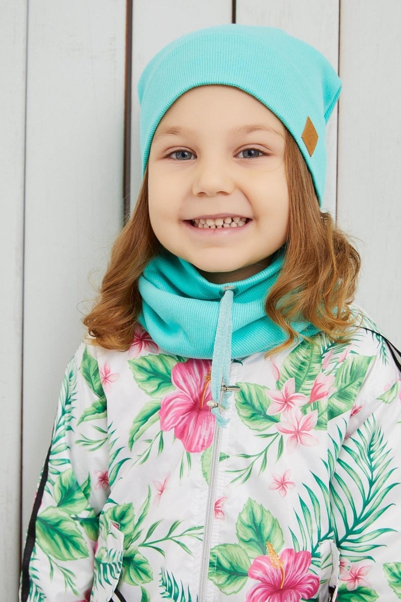 Babygiz Girl's Ocean Blue String Hat Beanie Neck Collar Set Cotton Camisole  - Image 2