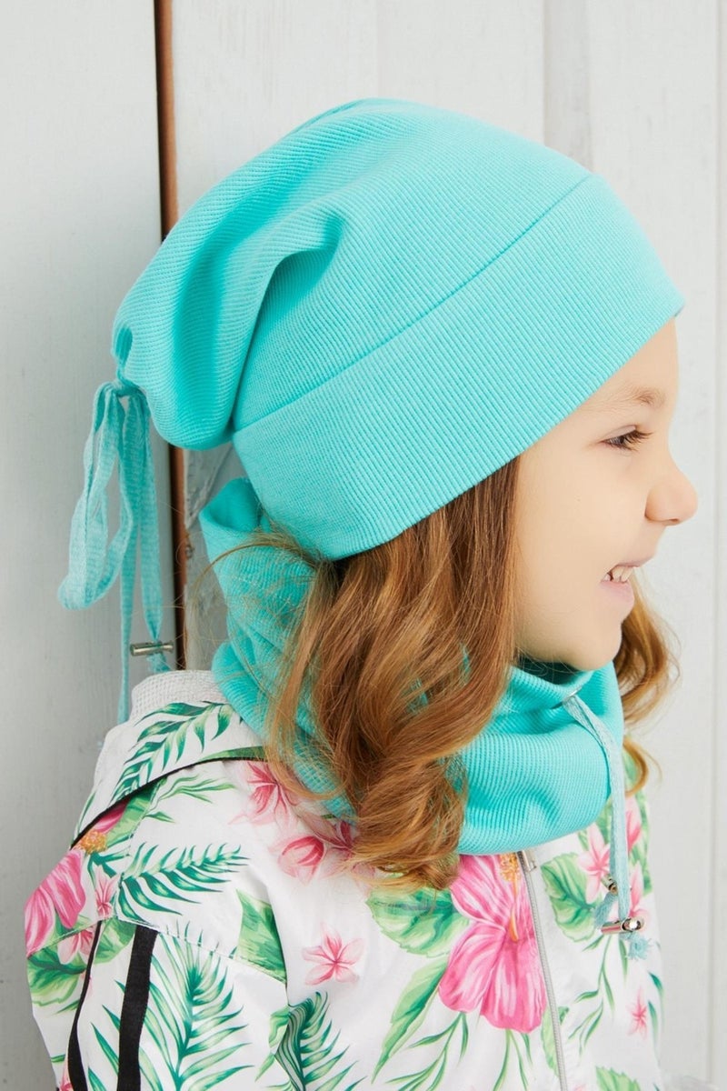 Babygiz Girl's Ocean Blue String Hat Beanie Neck Collar Set Cotton Camisole  - Image 3