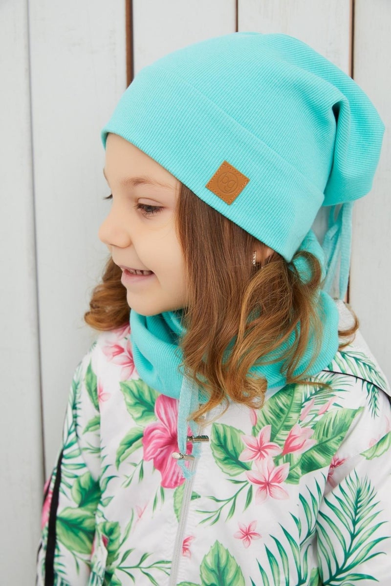 Babygiz Girl's Ocean Blue String Hat Beanie Neck Collar Set Cotton Camisole  - Image 4