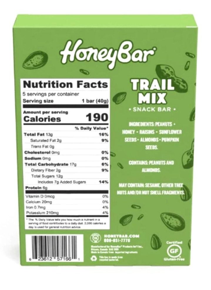 HoneyBar - Nuts Honey Trailmix 40g X 5counts with 7g of Protein and Gluteen Free Low Sodium Vegetarian Source of Fiber and Low Saturated Fat - Image 1