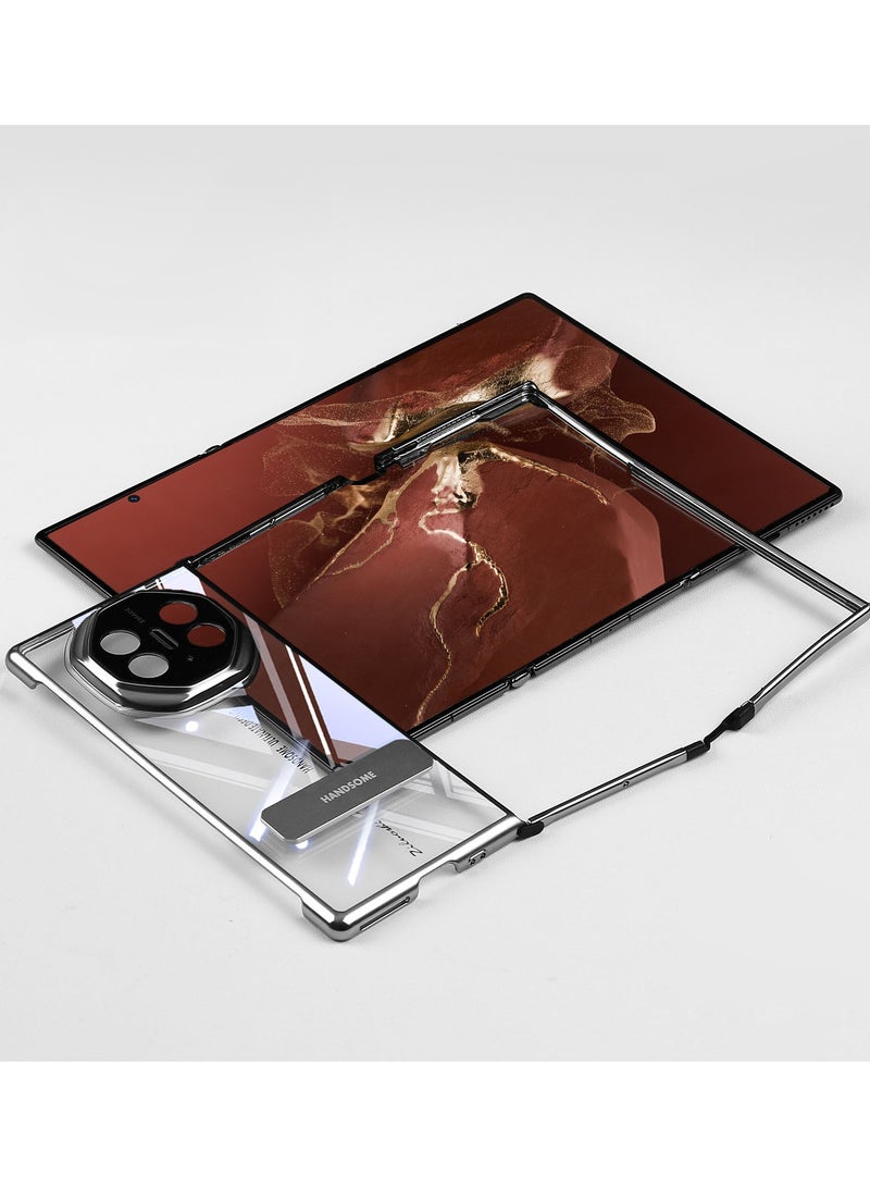 general Clear Case for Huawei Mate XT Ultimate,Electroplated Anti-fall Phone Case with Alloy Rotatable Stand & Full Wrap-around Frame,Transparent Protective Cover