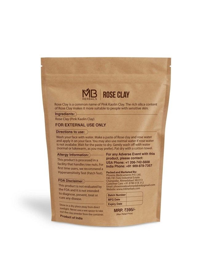 MB herbals - Rose Clay 8 Oz (227G) : Pink Kaolin Clay : Removes Excess Oil : Mild Exfoliant : For Face Packs - Image 1