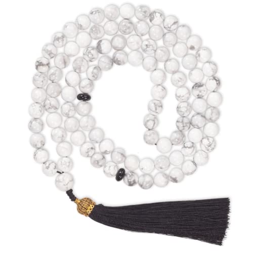 AzanClk Premium Muslim Prayer Beads - Natural Stone (8mm, 99 Beads), Howlite, White - Image 1
