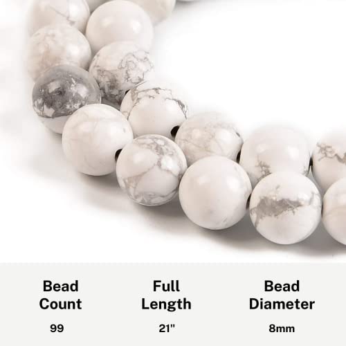 AzanClk Premium Muslim Prayer Beads - Natural Stone (8mm, 99 Beads), Howlite, White - Image 3