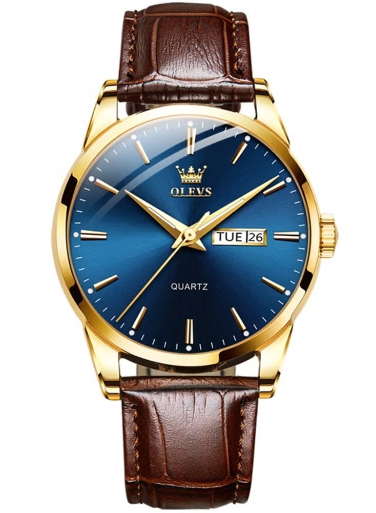 أوليفز OLEVS TOP Brand Classic Quartz Watch for Men Waterproof Leather strap Calendar Sports Business Men 's Quartz Wrist Watch - Image 1