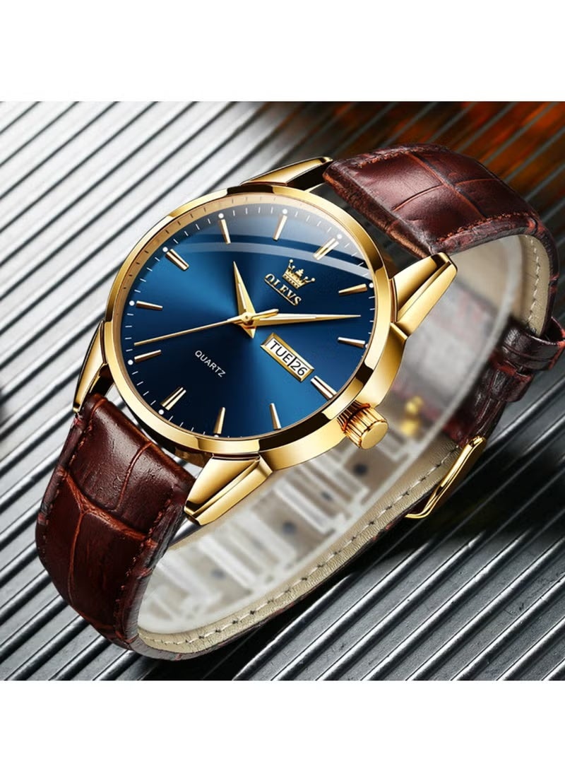 أوليفز OLEVS TOP Brand Classic Quartz Watch for Men Waterproof Leather strap Calendar Sports Business Men 's Quartz Wrist Watch - Image 2