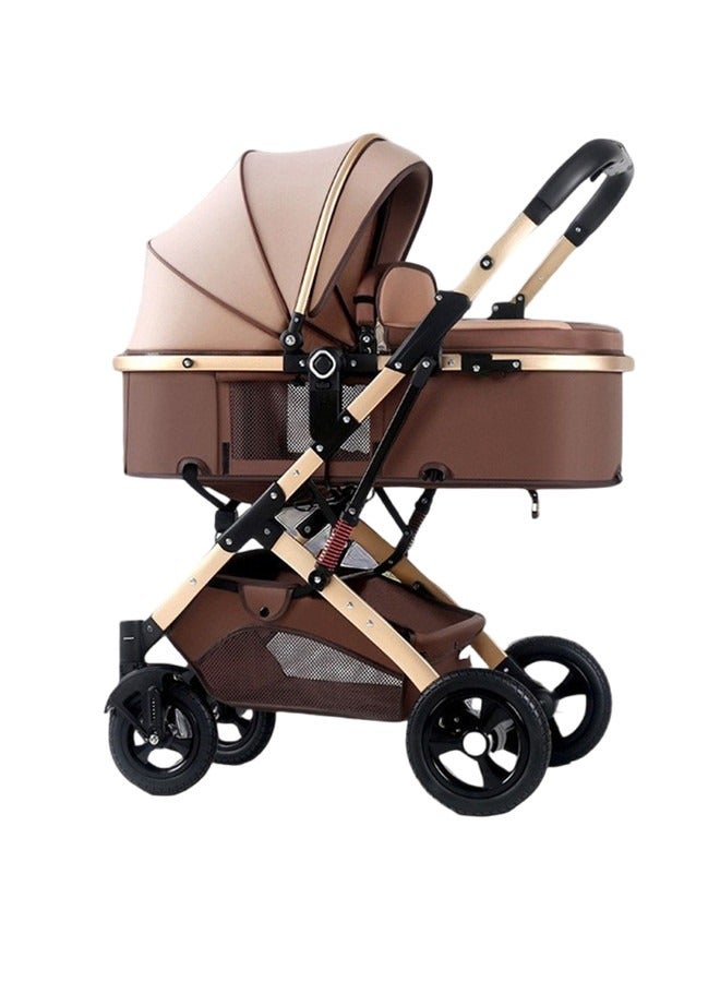 Beauenty High Landscape Fold Baby Stroller With Rubber Wheels - Khaki - Image 1