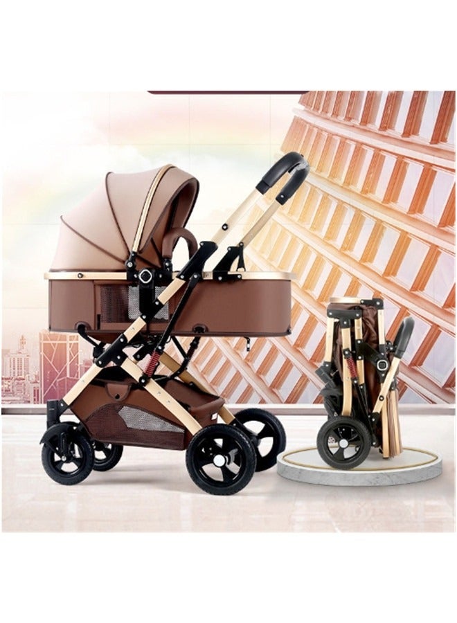 Beauenty High Landscape Fold Baby Stroller With Rubber Wheels - Khaki - Image 4