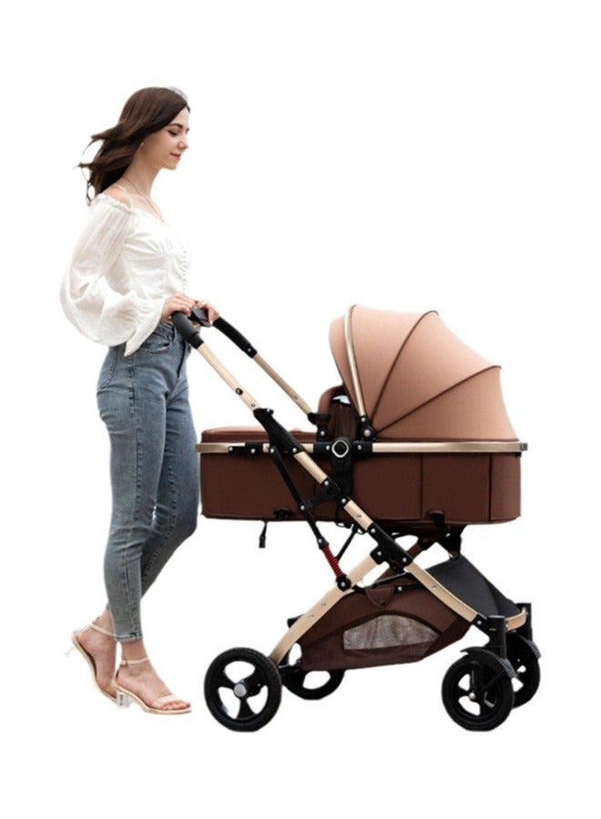 Beauenty High Landscape Fold Baby Stroller With Rubber Wheels - Khaki - Image 2