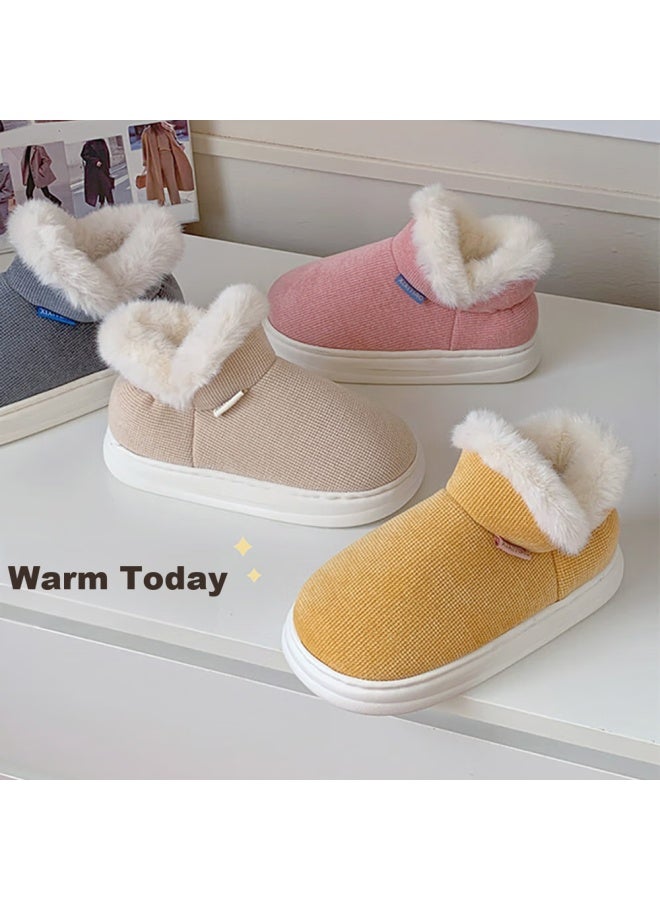 Xixitiao Full-cover Snow Nini Cotton Shoes Indoor Comfortable Anti-slip Soft Bottom Snow Boots Cotton Shoes Women Yellow Size 36-37 - Image 1