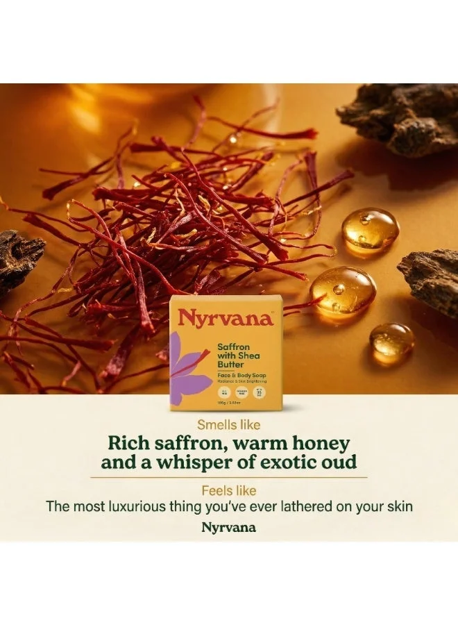 Nyrvana Nyrvana Saffron Soap with Shea Butter - Ultimate Skin Brightening & Tan Removal Face & Body Wash. Natural Bathing Bar for Radiant Glowing Skin, Dark Spots Corrector & Deep Moisturizing, 100g