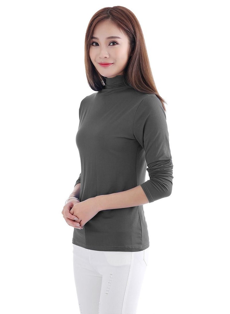 Loquat Lady's Solid Color Long Sleeve Turtle Neck Udershirt Base Layer Shirt Grey 