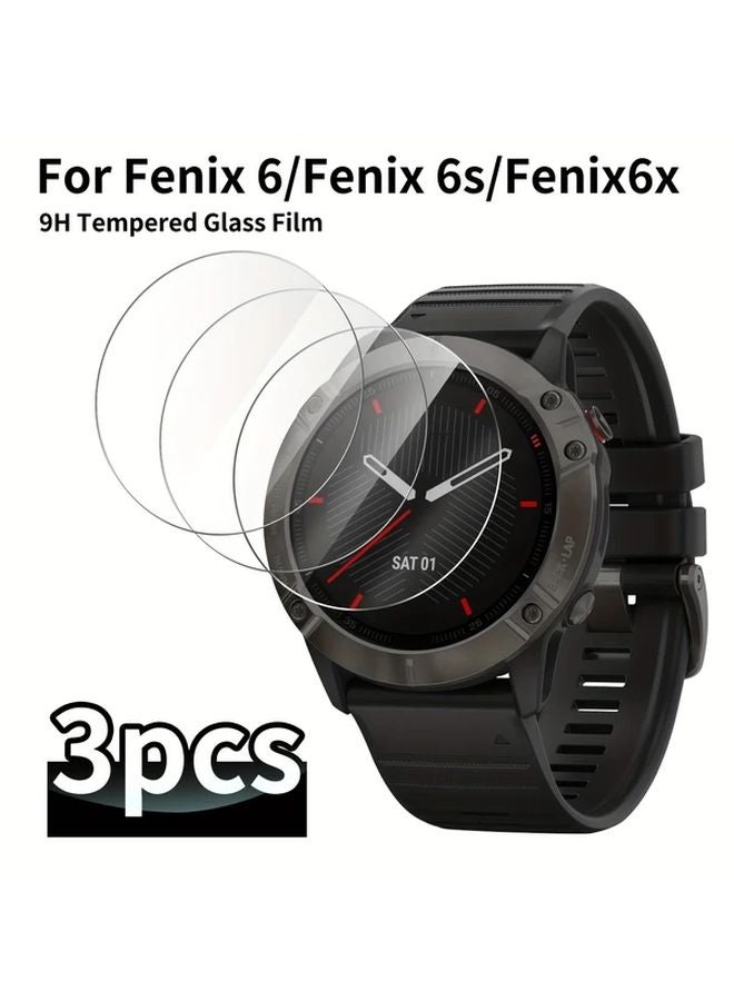 3Pcs Tempered Glass Screen Protector For Garmin Fenix 6 6S 6X 9H Hardness HD Clear - Image 1